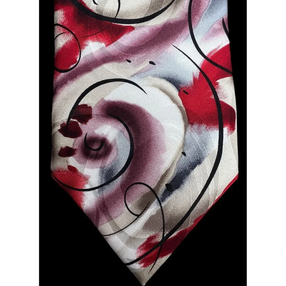 J. Garcia Snail Garden Collection 53, Men's 100% Silk Tie Red/Beige/Black